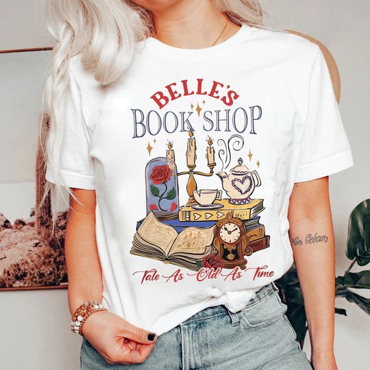 Discover Disney Belle Book Shop T-Shirt, Princess Belle Tee, Disneyland Girl Trip, Chip and Mrs. Potts