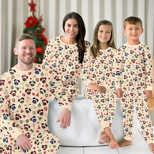 Discover Mickey Head Christmas Family Pajamas Set, Mickey Mouse Matching Christmas Pajamas, Disney Mouse Holiday Pjs, Magic Kingdom Xmas Tee