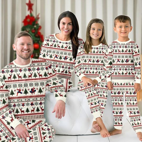 Discover Spiderman Christmas Family Pajamas Set, Spidey Xmas Matching Holiday Pajamas, Marvel Movie Loungewear, Superhero Xmas Tee And Pants