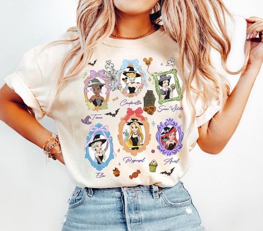 Discover Disney Princess Coquette Bows Signs Halloween Costume T-Shirt, Disneyland Princess Witch Costume Tee, Disney Spooky Season Halloween Shirt