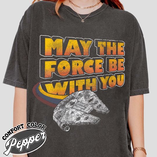 Discover Star Wars Millennium Falcon May The Force Be With You Vintage T-Shirt, Disney Hollywood Studios Trip, Galaxy's Edge Tee, Star Wars Day Shirt
