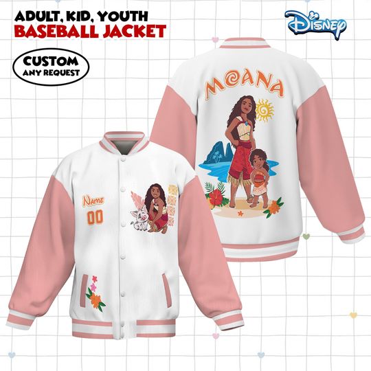 Discover Custom Disney Moana Princess Coquette Bow Kid Varsity Jacket, WDW Disneyland Princess Girl Trip Varsity Jacket, Princess Girl Sweatshirt