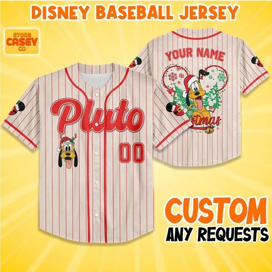 Discover Custom Disney Winter Christmas Pluto Baseball Jersey, Disneyland Mickey Mouse Birthday Gift for Disney Fans