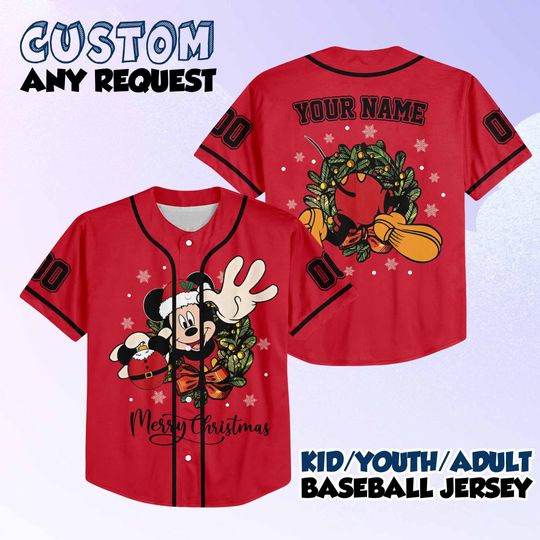 Discover Custom Disney Mickey and Friends Christmas Baseball Jersey for Kids and Adults