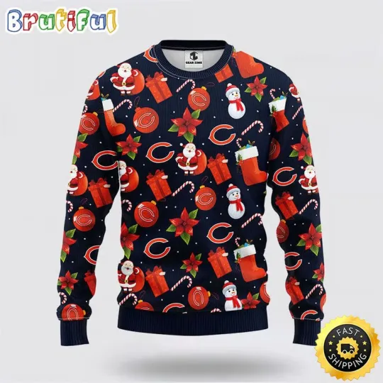 FL Chicago Ugly Sweater Santa Claus Snowman Ugly Christmas Sweater