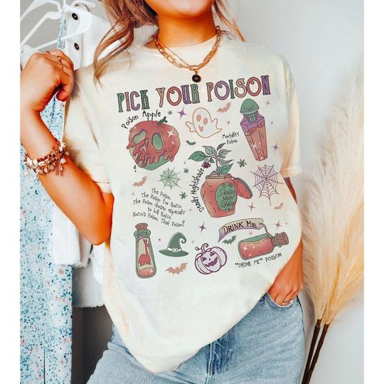 Discover Disney Halloween Pick Your Poison Villains Halloween T-Shirt, Yzma Kuzco's Poison Evil Queen Apple T-Shirt, Disneyland Family Matching shirt