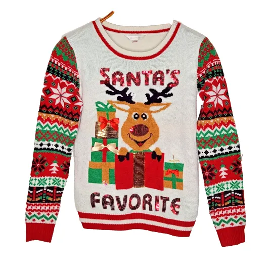 No Boundaries Santas Favorite Reindeer Ugly Christmas Sweater Fair Isle Womens S
