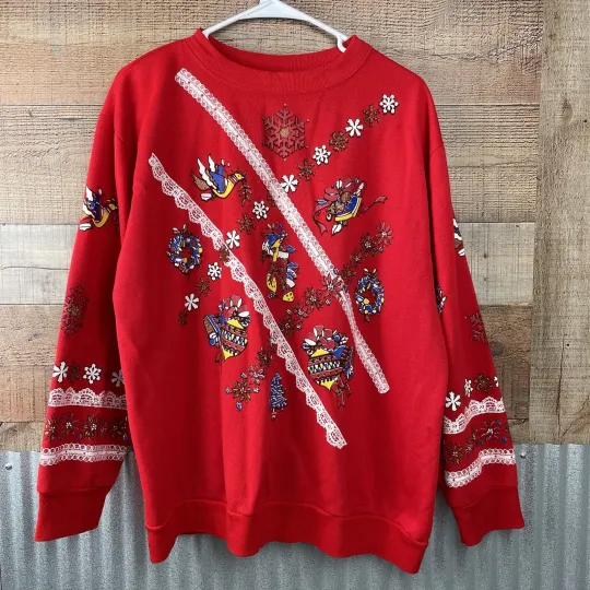 Discover Christmas on Mainstreet Sweatshirt  Womens Large Vintage Ugly Sweater Pullover