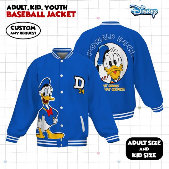 Discover Disney Donald Duck Baseball Jacket, Disney Donald Duck Varsity, Disneyland Baseball Team Matching Outfit, Birthday Gift