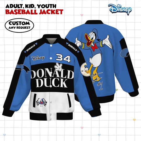 Discover Custom Disney Donald Varsity Jacket, Kid Youth Adult Sports Jacket, Number Varsity, Personalised Unisex Varsity, Kids Baseball Jacket