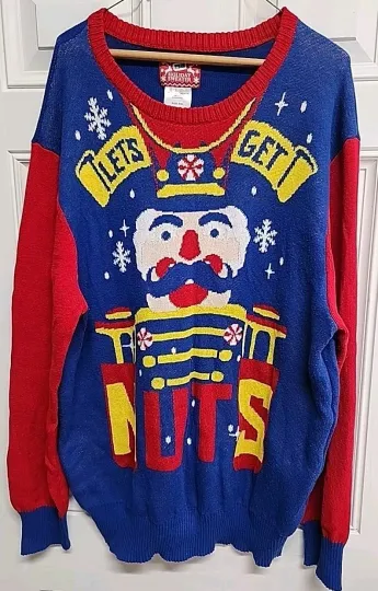 Nutcracker Ugly Christmas Holiday Sweater Size XXL Red Blue Yellow VTG (A1)