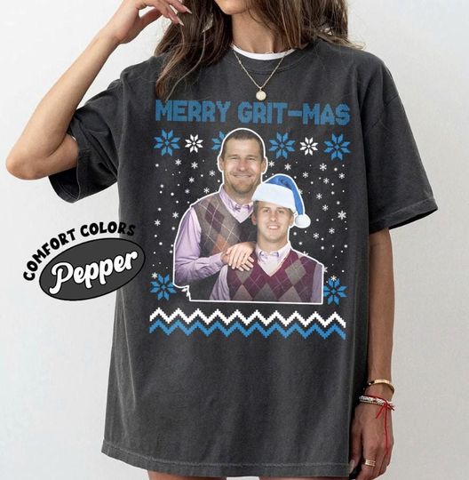 Discover Dan Campbell & Jared Goff Merry Grit-Mas T-Shirt, Detroit Football Retro Game Day Tee