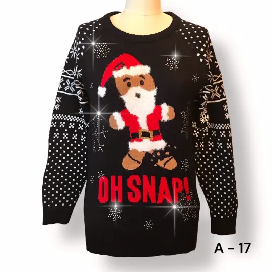 Holiday Santa Oh Snap Ugly Christmas Sweater Sz L Rhinestone Blizzard Snowflakes