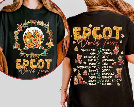 Discover Disney Epcot World Tour Mickey and Friends Ginger Bread Christmas T-Shirt, Disney Xmas Family Gift, Mickey's Very Merry Christmas Party 2025
