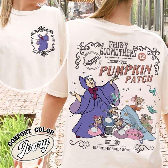 Discover Disney Cinde Enchanted Pumpkin Patch Fairy Godmother T-Shirt, Disneyland Halloween Party Trip Shirt, Bibbidi Bobbidi Boo Fall Vibes Tee