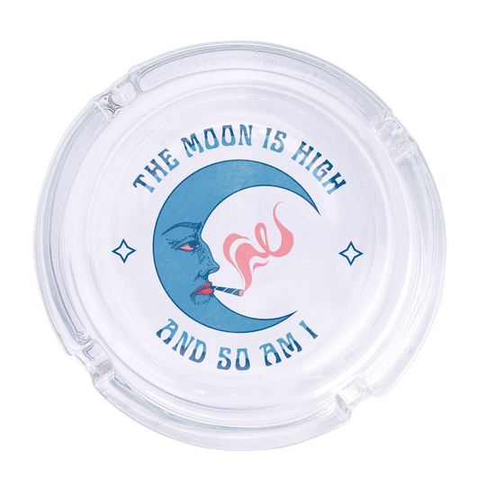Discover The Moon Is High Round Glass Ashtray 4.25", Cute Clear Glass UV Printed Ash Tray Smoking Gift