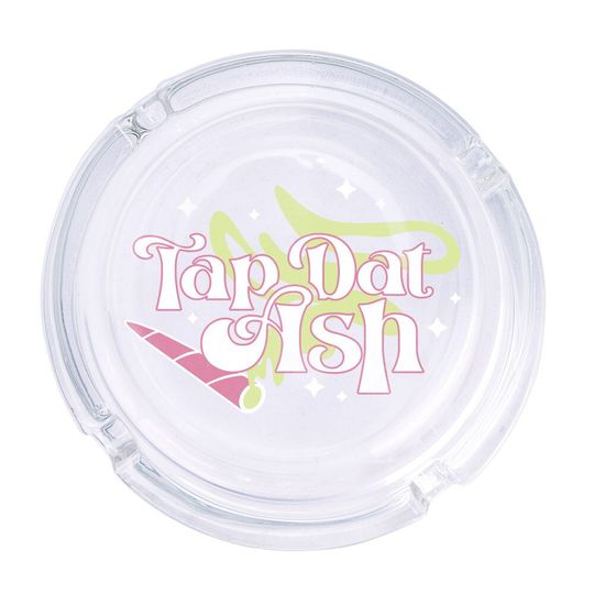 Discover Tap Dat Ash Round Glass Ashtray 4.25", Cute Clear Glass UV Printed Ash Tray Smoking Gift