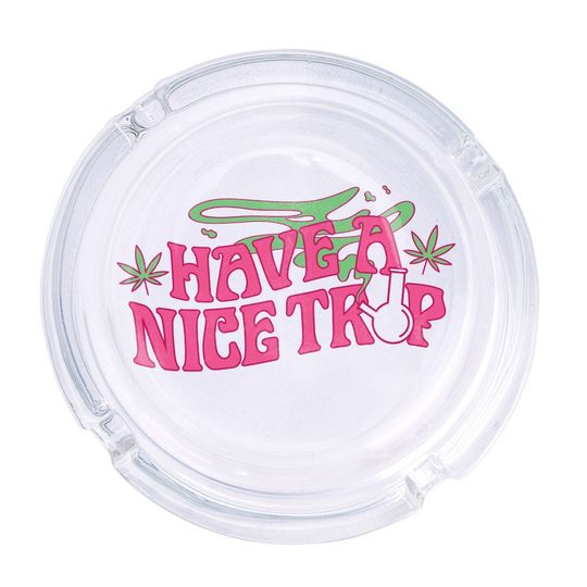 Discover Have A Nice Trip Round Glass Ashtray 4.25", Cute Clear Glass UV Printed Ash Tray Smoking Gift