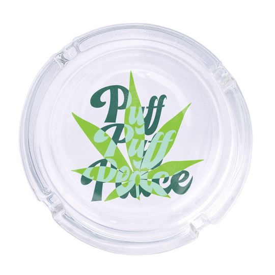 Discover Puff Puff Peace Round Glass Ashtray 4.25", Cute Clear Glass UV Printed Ash Tray Smoking Gift