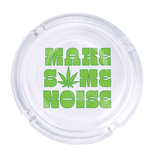 Discover Make Some Noise Round Glass Ashtray 4.25", Cute Clear Glass UV Printed Ash Tray Smoking Gift