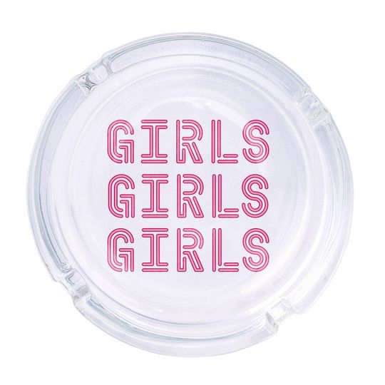 Discover Girls Girls Girls Round Glass Ashtray 4.25", Cute Clear Glass UV Printed Ash Tray Smoking Gift