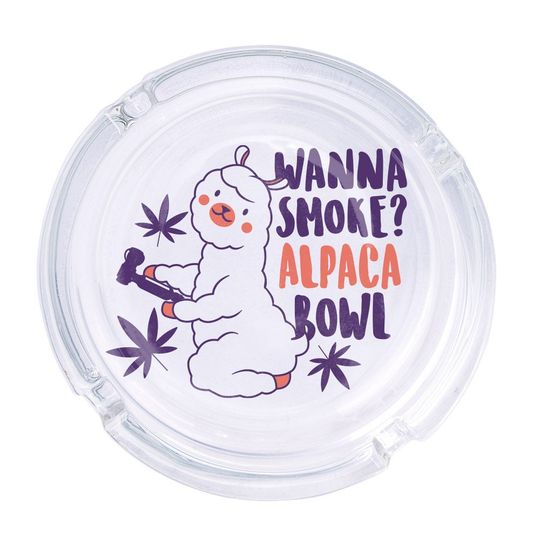 Discover Alpaca Bowl Round Glass Ashtray 4.25", Cute Clear Glass UV Printed Ash Tray Smoking Gift