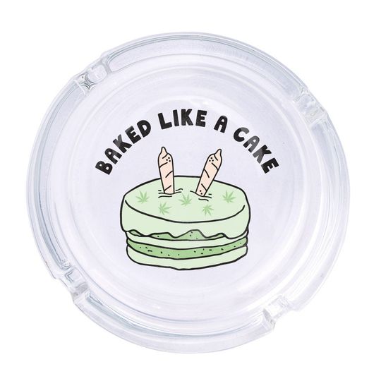 Discover Baked Like A Cake Round Glass Ashtray 4.25", Cute Clear Glass UV Printed Ash Tray Smoking Gift