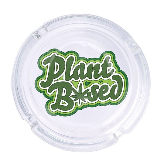Discover Plant Based Round Glass Ashtray 4.25", Cute Clear Glass UV Printed Ash Tray Smoking Gift