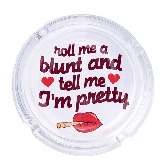 Discover Roll Me A Blunt Round Glass Ashtray 4.25", Cute Clear Glass UV Printed Ash Tray Smoking Gift