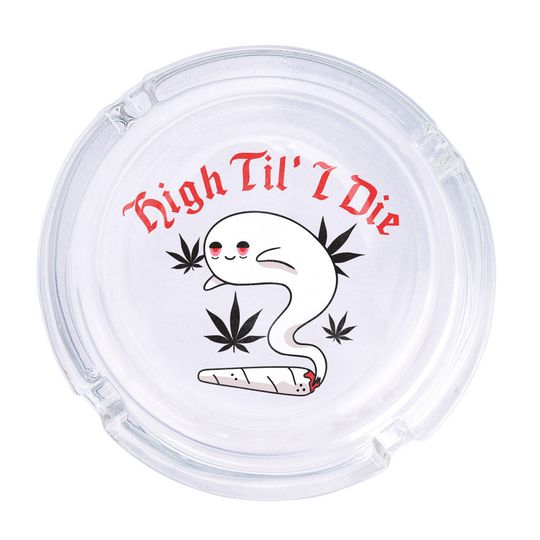 Discover High Til I Die Round Glass Ashtray 4.25", Cute Clear Glass UV Printed Ash Tray Smoking Gift
