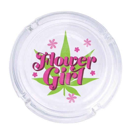 Discover Flower Girl Round Glass Ashtray 4.25", Cute Clear Glass UV Printed Ash Tray Smoking Gift
