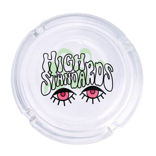 Discover High Standards Round Glass Ashtray 4.25", Cute Clear Glass UV Printed Ash Tray Smoking Gift