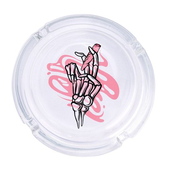 Discover Skeleton Hand With Blunt Round Glass Ashtray 4.25", Cute Clear Glass UV Printed Ash Tray Smoking Gift