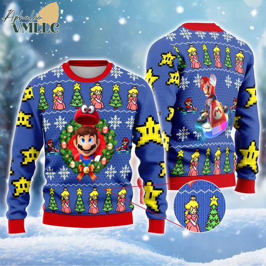 Super Mario Ugly Christmas Sweater, Mario Bros Christmas Sweatshirt, Super Mario Kart Ugly Xmas Sweater, Christmas Holiday Sweater