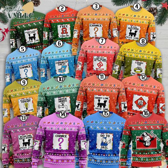 Discover Monopoly Game Ugly Christmas Sweater, Monopoly Game Cards Cosplay, Monopoly Game Costume Xmas Group Shirt, Group Monopoly Game Sweater