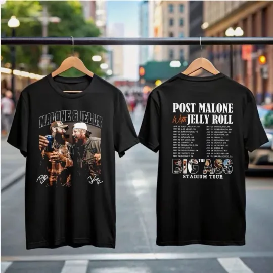 Discover Post Malone Jelly Roll 2025 Tour Double Sided T-Shirt, Concert Stadium Music