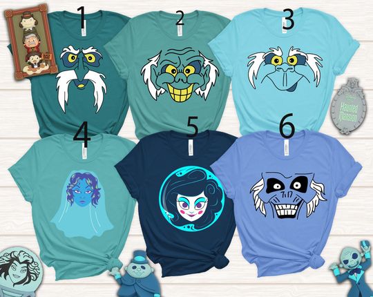 Discover Disney Haunted Mansion Characters Big Face Costume T-Shirt, Madame Leota Hitchhiking Ghosts The Hatbox Ghost Tee, Spooky Season Gift