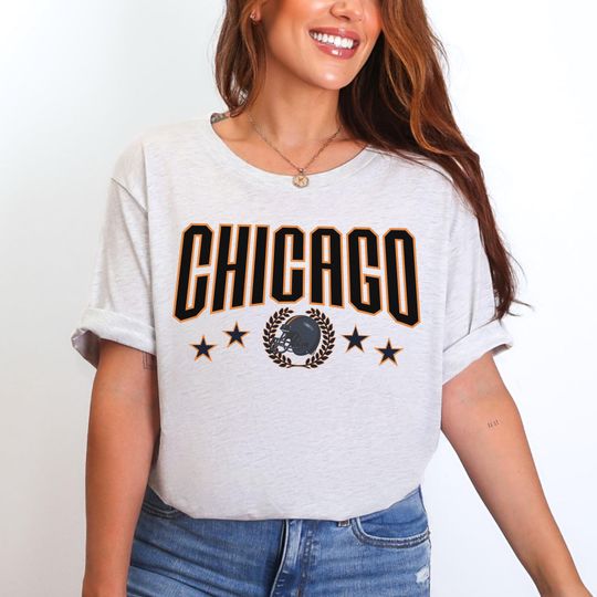 Discover Retro Chicago football shirt for fans,  Retro Bear football game day tee made with BC3001 softness, Trendy Chicago football fan gift.