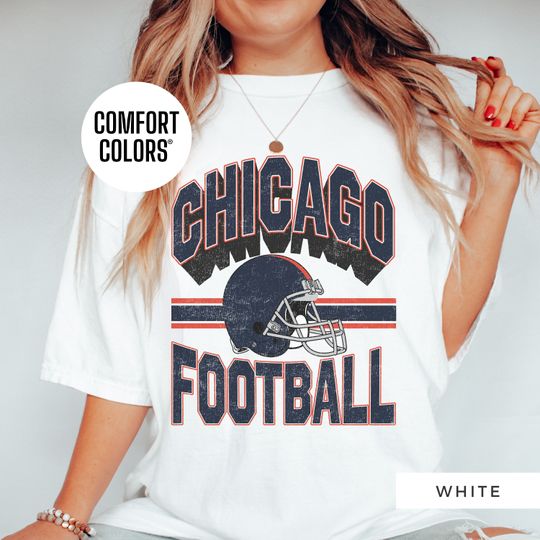 Discover Chicago Football Vintage Style Comfort Colors Chicago Bears Shirt For Women Retro Bears Shirt Gift For Her Oversized Bears 90's Style