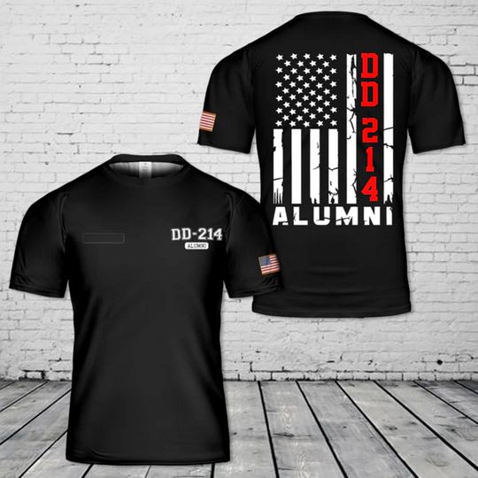 Custom DD-214 Alumni T-Shirt: 3D American Flag Veteran Tee