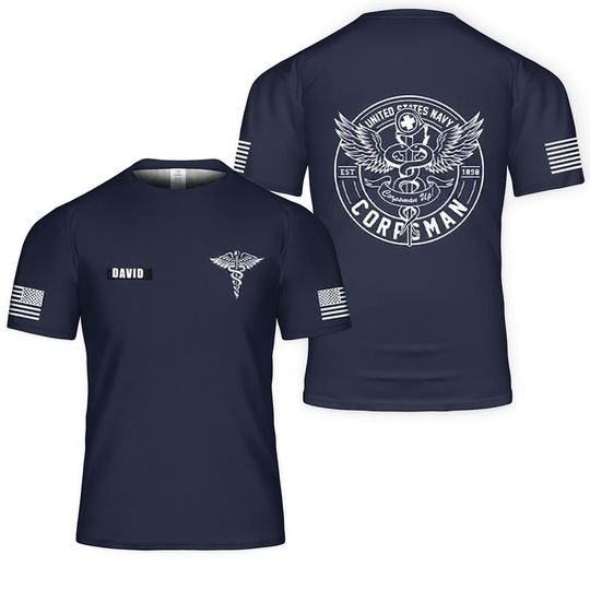 Custom US Navy Corpsman T-Shirt - 3D Military Medic Shirt with Name Print