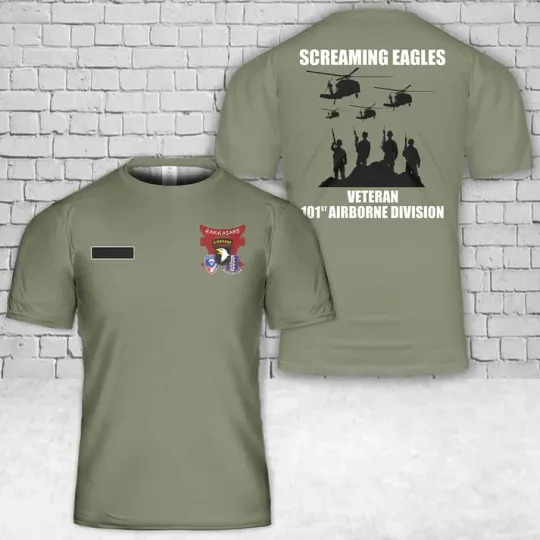 Custom Name US Army Screaming Eagles Veteran 101st Airborne Division T-Shirt 3D