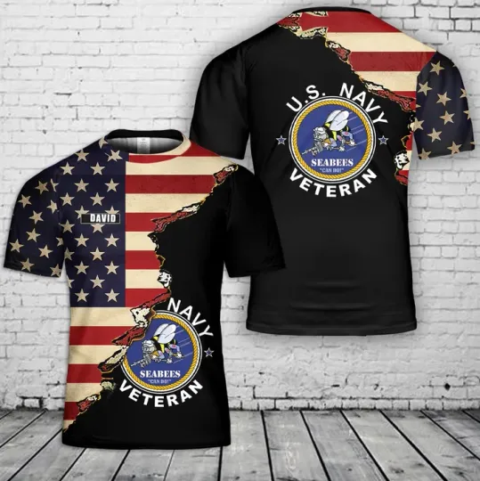 Custom Name US Navy Seabees Veteran 3D T-Shirt