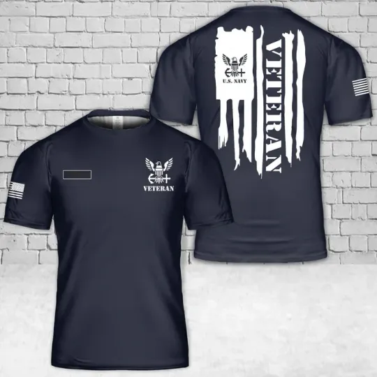 Custom Name US Navy Veteran With Flag T-Shirt 3D