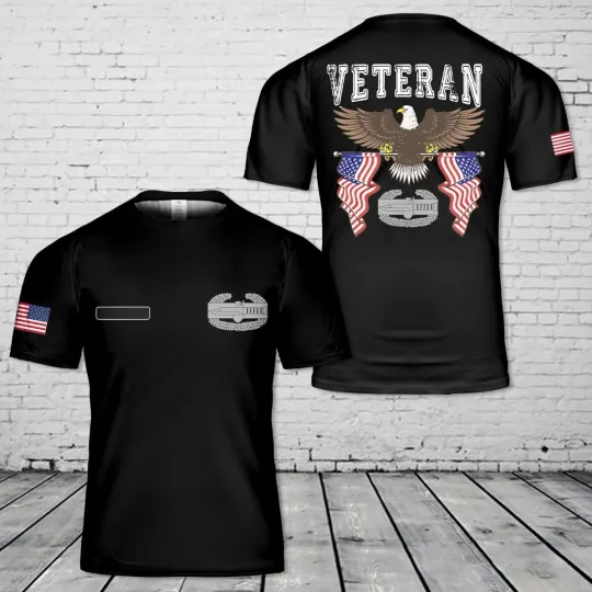 Custom Name Combat Action Badge Veteran American Eagle T-Shirt 3D