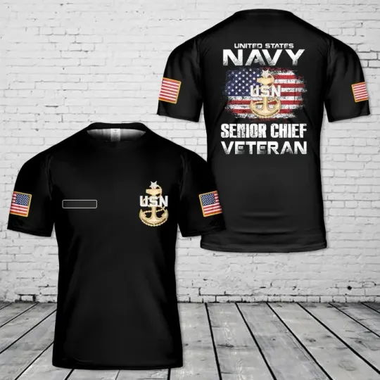 Discover Custom Name US Navy Senior Chief Veteran T-Shirt 3D