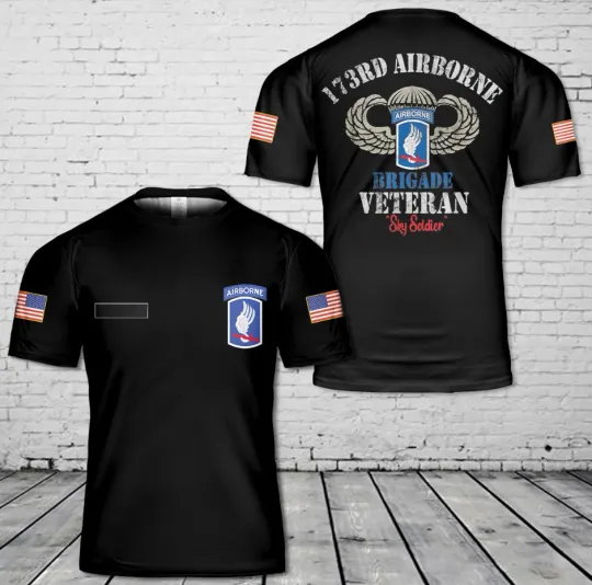 Custom Name US Paratrooper 173rd Airborne Brigade Veteran Sky 3D T Shirt