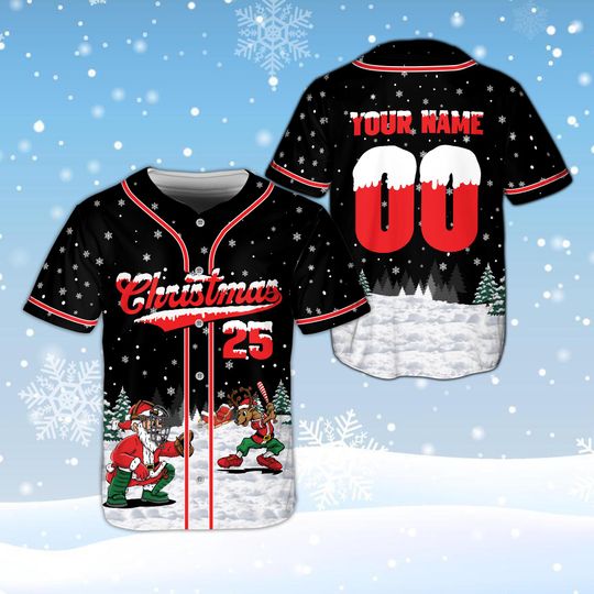 Discover Custom Santa Reindeer Baseball Jersey, Christmas Sports Team Shirt, Personalized Holiday Baseball Jersey