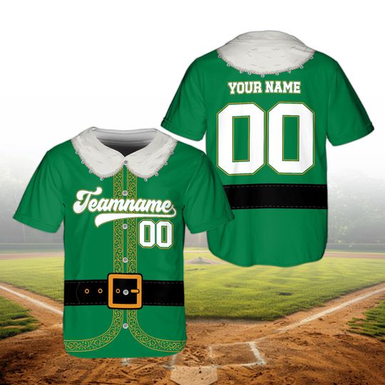 Discover Personalized Elf Christmas Baseball Jersey, Custom Name Holiday Team Shirt, Santa's Helper Xmas Party Uniform, Baseball Matching Uniform