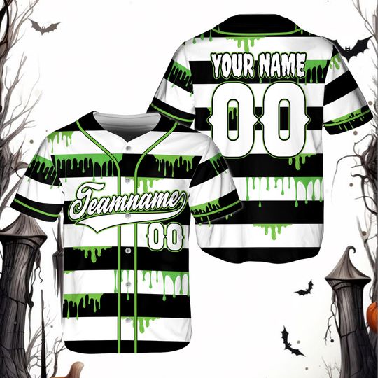 Discover Custom Drip Halloween Baseball Jersey, Personalized Name & Number Spooky Team Shirt, Matching Halloween Party Outfit, Spooky Team Uniform